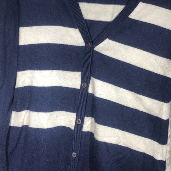 Gap dark blue white striped button up v-neck cardigan sweater - Picture 7 of 8